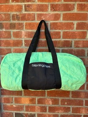 Bloomingdale's Mint Green Quilted Travel Duffel with Black Accents